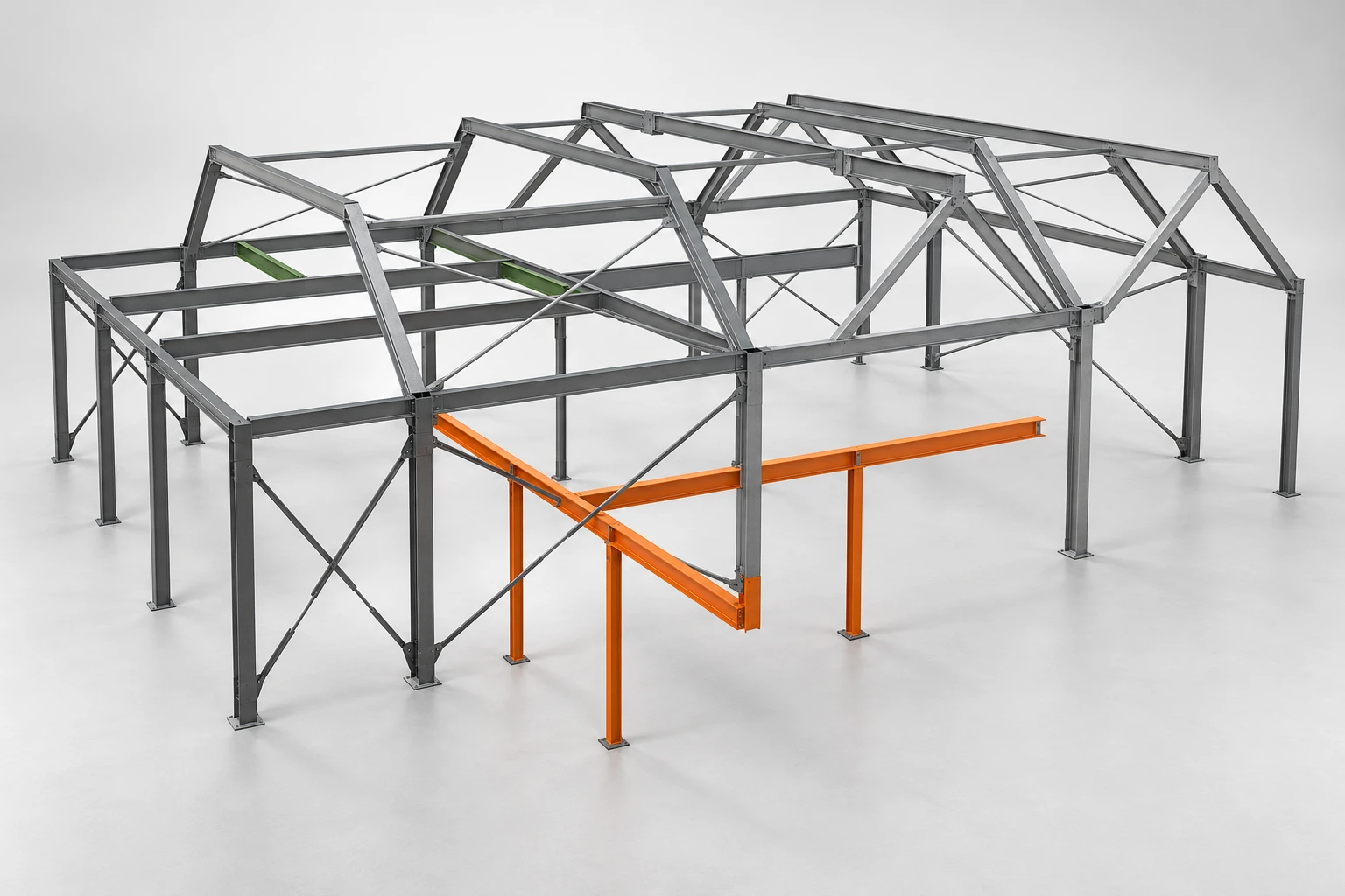 3D-model van een staalconstructie met aanvullend staal